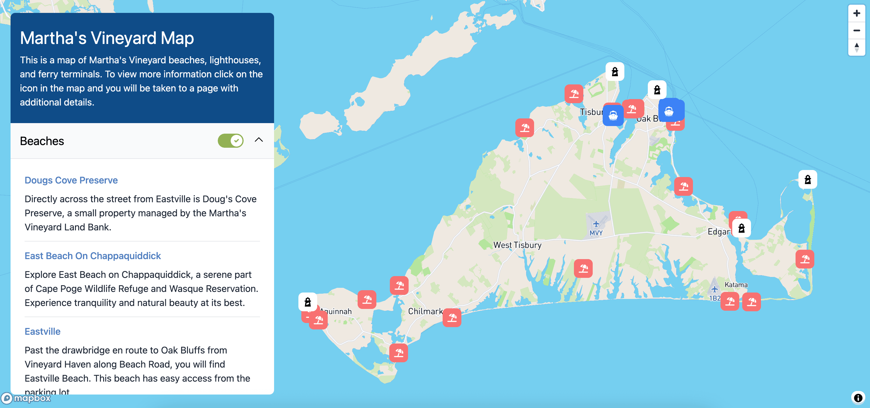 Screenshot of Interactive Martha's Vineyard Map